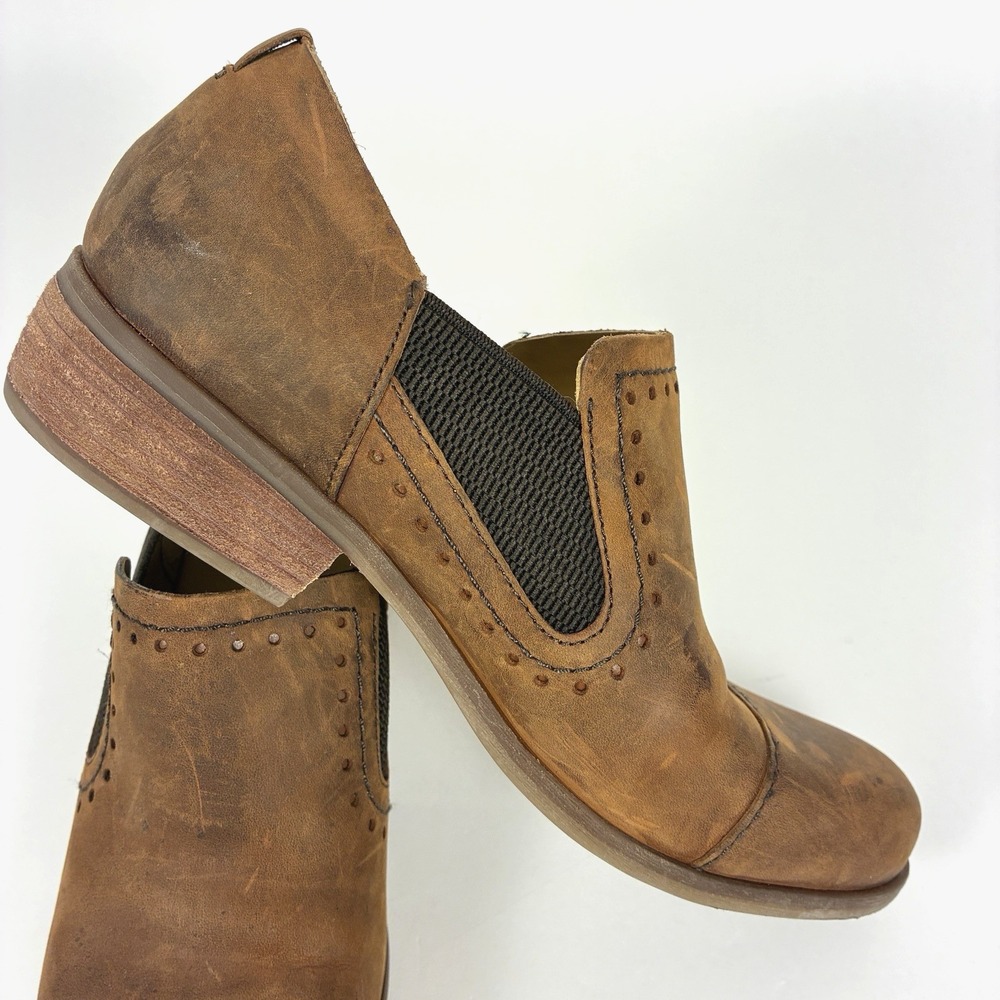 Korks Gertrude Womens Sz 7.5 Shoes Brown Leather Slip On Loafer Boots Distressed - Picture 8 of 13